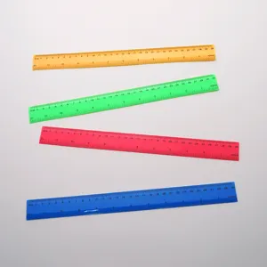 Set of 4 colorful 30cm plastic rulers with dual scale metric and inch for students drawing.