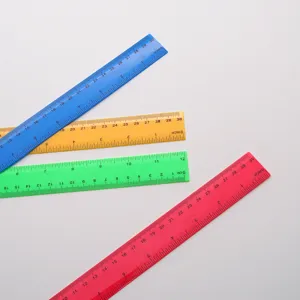 Colorful 30cm plastic straight rulers with dual scale metric and imperial for students.