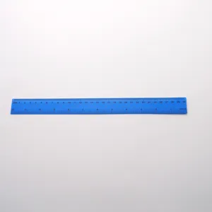 Detailed view of the 30cm blue plastic ruler showing clear metric and inch double scales.