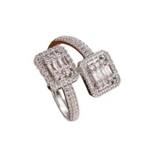 Exquisite copper cubic zirconia open ring, modern minimalist style, elegant women jewelry.