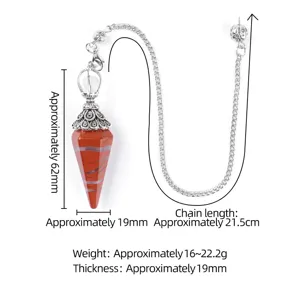 Natural red jasper crystal pendulum pendant with antique silver flower cap for yoga and meditation.