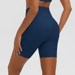 Hochtaille einfarbige Yoga Shorts Detail, atmungsaktive sportliche Fitness Biker Shorts.