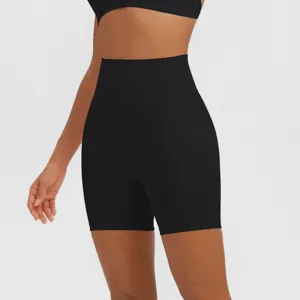 Hohe Taille schwarze Yoga-Shorts, eiskalt atmungsaktive enge Sport Fitness Laufbekleidung.