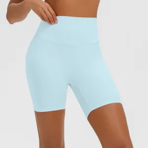 Hochtaillierte einfarbige Yoga-Shorts, atmungsaktive Fitness-Sportbekleidung fur Damen.