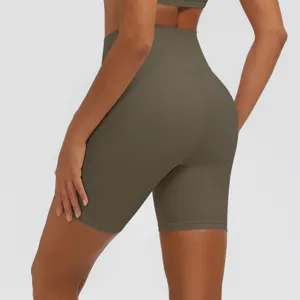 Hohe Taillen einfarbige Sport Yoga Shorts, atmungsaktive Fitness Lauf Shorts Detailansicht.