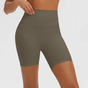 Hohe Taille Yoga Shorts Detail Nahaufnahme, nahtlose Passform Sport Radlerhosen Ansicht Fitness.
