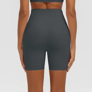 Damen High Waist Yoga Shorts einfarbig Sport Fitness Laufen Radfahren enge kurze Sporthose