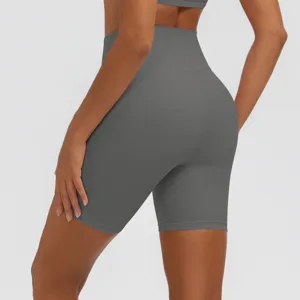 Damen Yoga Shorts mit hohem Bund, atmungsaktive Fitness Sportshorts in Grau.