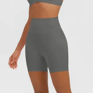Hochtaillierte einfarbige Yogashorts Detail mit hautfreundlichem atmungsaktivem Sportstoff