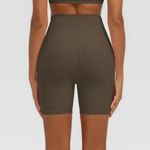 Hochlumige einfarbige Yoga-Shorts für Damen atmungsaktive Fitness Lauftraining Sportbekleidung
