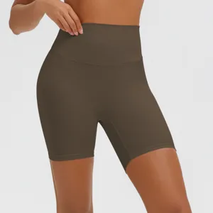Hohe Taille unifarbene Sportshorts atmungsaktive Yoga Fitness Radlerhosen für Damen