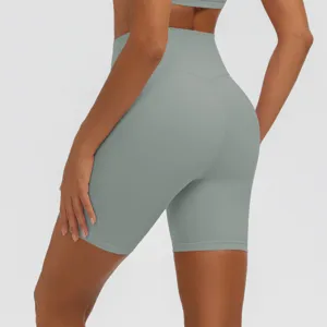 Einfarbige Yoga-Shorts mit hohem Bund für Damen Fitness Laufen Fitnessstudio atmungsaktiv