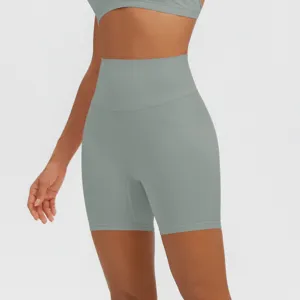 Hohe Taille nahtlose Sport Yoga Shorts für Damen Fitness Laufen Radfahren kurze Hosen grau