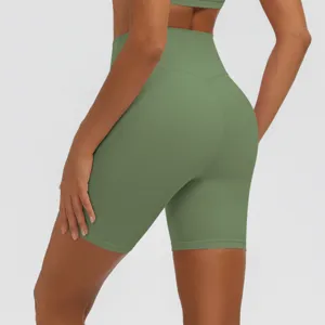 Hochtaillierte enge Sport Yoga Shorts Detailansicht, atmungsaktive elastische Fitness Shorts Damen.