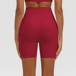 Hochtaillierte einfarbige Yoga-Shorts Rückansicht Detail, weiche atmungsaktive Sportbekleidung
