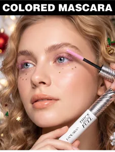 Waterproof colored mascara for long and thick curling lashes, perfect daily eye makeup look.