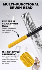 Detailed view of the multi-functional mascara featuring a fine spiral brush head for defined lashes.
