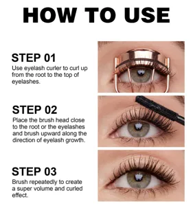 Step-by-step tutorial showing how to use eyelash curler and volume mascara for stunning eyes.