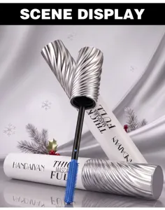 Detailed view of HANDAIYAN waterproof mascara featuring unique blue brush and silver spiral cap.
