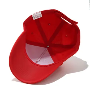 Gorra de beisbol roja de 5 paneles vista interior, 100% poliéster sombrero de sol casual.