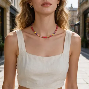 Böhmische bunte TILA Perlen Choker Halskette, Retro kurze Perlenkette für Damen Strand Urlaub.