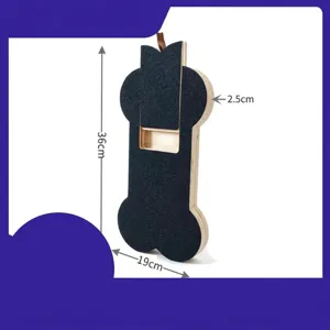 Vue detaillee du produit en bois en forme d os avec dimensions et texture naturelle.