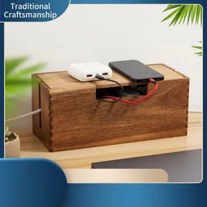 Boite de gestion de cables en bois organiseur de bureau en bois massif pour maison et bureau.