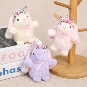 Lindo Conejo Llavero de Peluche Animal de Peluche Muñeca Bolso Colgante Creativo Lazo Diadema Llavero