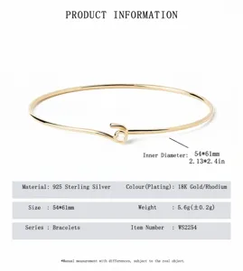 Elegantes minimalistisches Armband aus 925er Sterlingsilber, 18K vergoldeter Armreif.