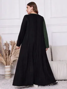 Große Größen Farbblock langes Strickkleid Damen Herbst Winter lässig lang Maxi Kleid