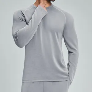 Herren Langarm Sport T-Shirt Polyester Modal Elasthan Daumenlochbündchen Raglanärmel Rundhals Wicking Aktivkleidung Top