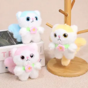 Cute Flower Angel Cat Plush Toy Keychain Soft Stuffed Animal Doll Pendant Healing Bag Hanging Ornament Gift
