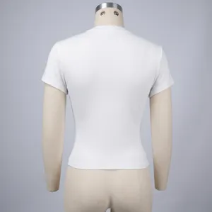 Basic solid color crew neck stretch slim fit short sleeve t-shirt for women summer top