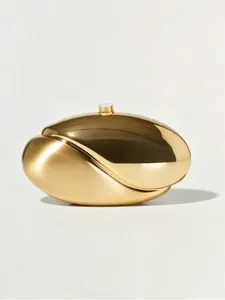 Gold metallic wave clutch bag unique acrylic design fashion cosmetic case elegant purse detail