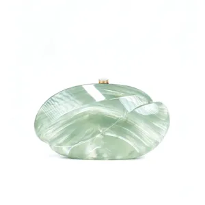 Green wave acrylic clutch bag, stylish niche design evening bag with gold clasp detail.