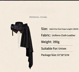 Medieval gothic asymmetrical shoulder cape black vampire costume cosplay shawl for adults