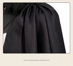 Black medieval cosplay cloak detail showing smooth drape and durable fabric texture for parties.