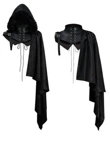 Medieval Gothic Cloak Cape Vampire Cosplay Costume Halloween Asymmetrical Hooded Shawl Retro Stage Performance Outfit