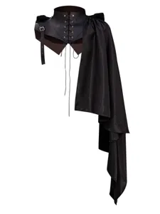 Medieval Gothic vampire cape cosplay costume black asymmetrical PU leather high collar