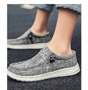 Ανδρικά αναπνεύσιμα casual slip-on loafers γκρι καμβά παπούτσια άνετα και ελαφριά
