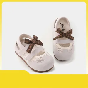 Girls Bowknot Mary Jane Toddler Shoes Breathable Mesh Soft Sole Anti-collision Princess Sandals Pigskin Leather Summer Kids Flats
