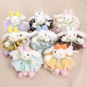 Cute Tulip Skirt Lop Eared Rabbit Plush Pendant Bowknot Bunny Stuffed Toy Bag Hanging Ornament Girl Gift