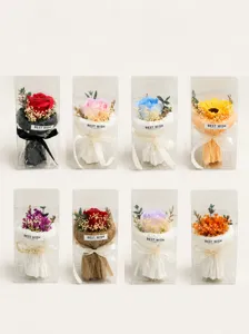 Soap flower bouquet gift box in transparent packaging, multi-color decorative artificial flowers.