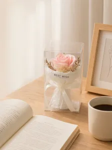 Pink rose artificial flower gift box desktop ornament for Valentine wedding party home decor