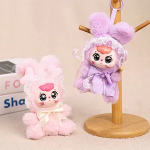 Lindo Colgante de Peluche de Conejo de Encaje con Cara de Vinilo Kawaii Bunny Muñeca Llavero Lindo Bolso Colgante Ornamento Para Mujeres
