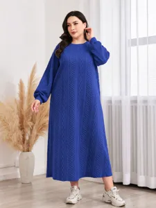 Damen Plus Size Langarm Strickkleid mit Zopfmuster Elegant Lässiges Herbst Winterkleid
