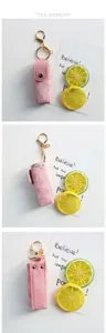 Portachiavi custodia per rossetto in denim rosa mini borsa porta balsamo per labbra con anello dorato