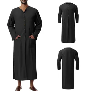Robe longue homme décontractée amples manches longues unie col montant style ethnique chic