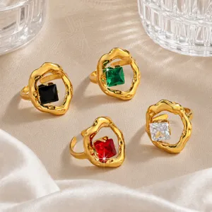 Minimalist Stainless Steel Open Ring For Women Gold Plated Geometric Colorful Zircon Finger Ring Fashion Jewelry Gift