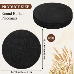 Runde schwarze Jute Tischsets, 35 cm natürliche Jutematten 50 Stück für Esszimmer
